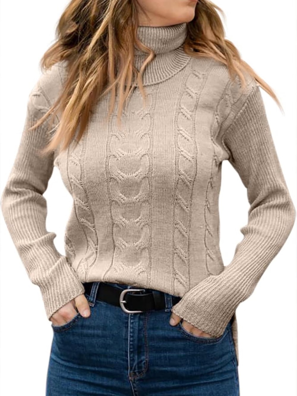 Beige Cable Knit Women’s Sweater - Classic Pullover